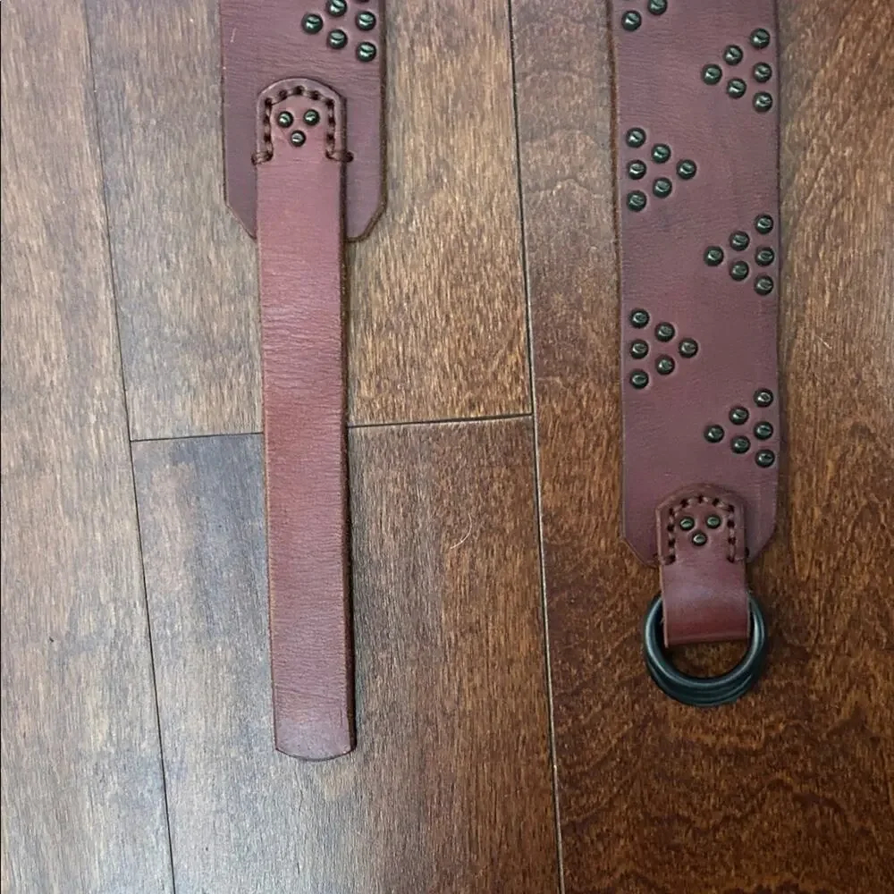 Western Boho Thick Brown Leather Belt with Stud Accents, D Ring Closure